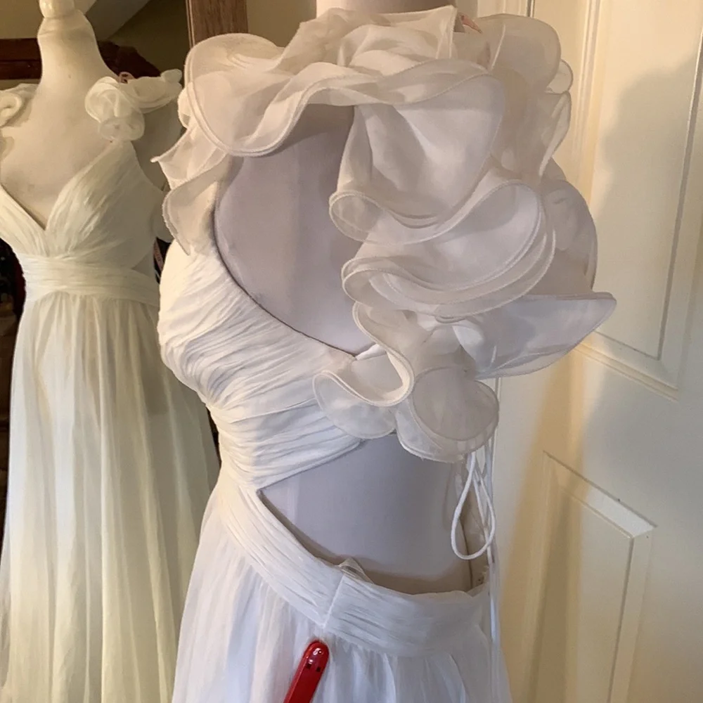 MAC DUGGAL
Ruffle-Sleeve V-Neck Tiered Chiffon Maxi Dress Anthropologie - Picture 11 of 17